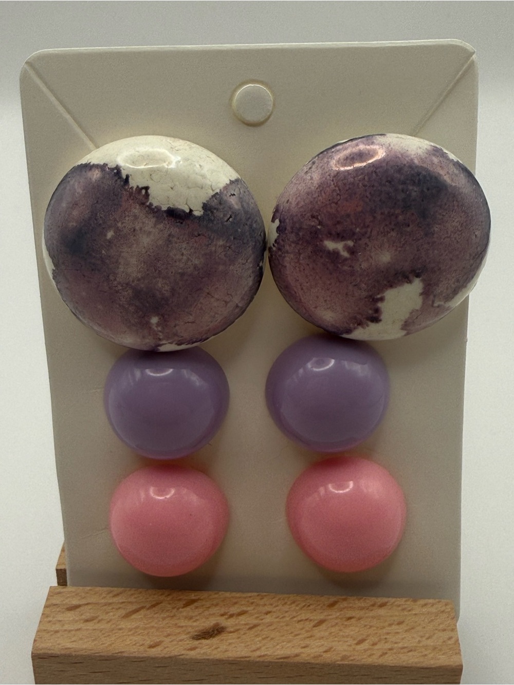 Triple-Disc Lavender & Pink Resin Stud Earrings